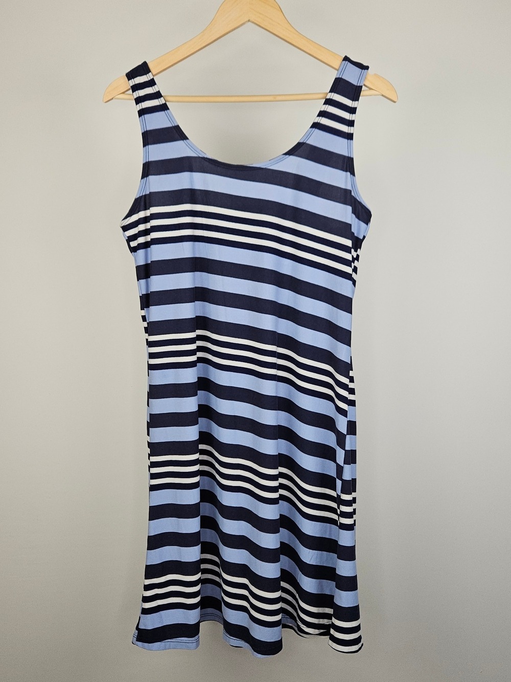 BB Collection Blue Navy Striped Tank Dress Medium Sleeveless A Line Casual